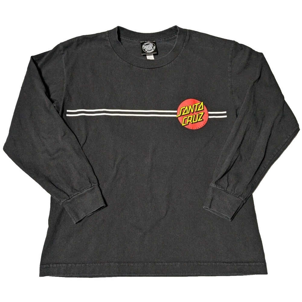 SANTA CRUZ Double-Sided DOT‎ LOGO Black Cotton Long Sleeve T-Shirt - Boys Medium